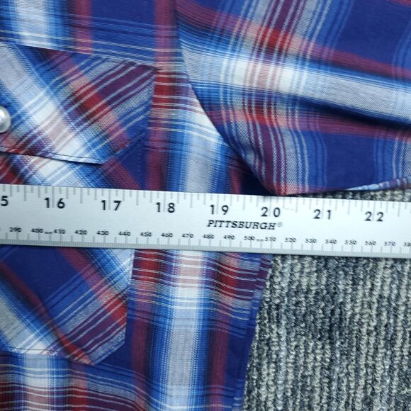 Vintage Sears Fieldmaster Shirt Mens Medium Blue Plaid Flannel Perma Prest 80s - Picture 11 of 14